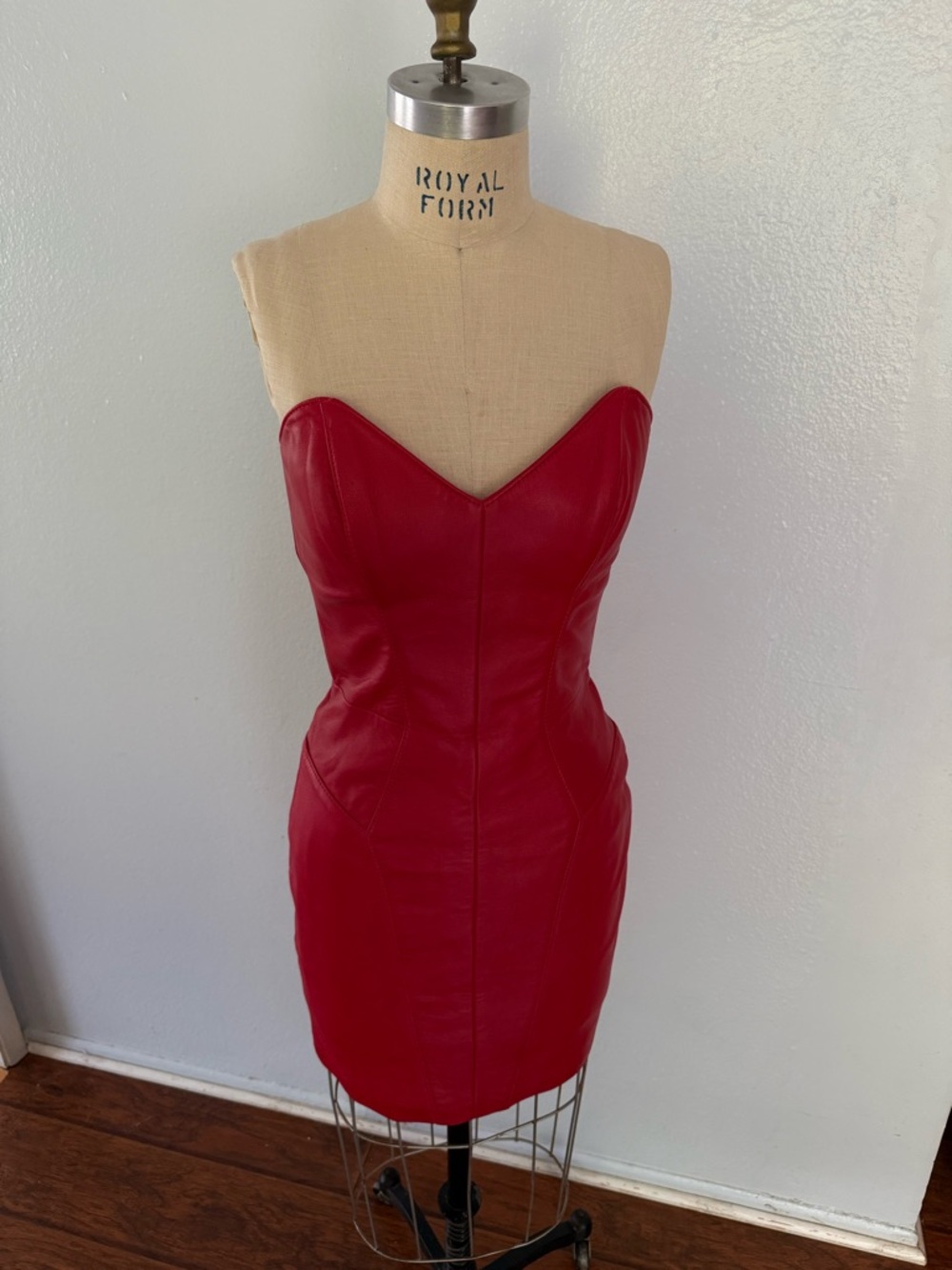 Michael Hoban Red Strapless Leather Sheath Dress - Picture 3 of 6